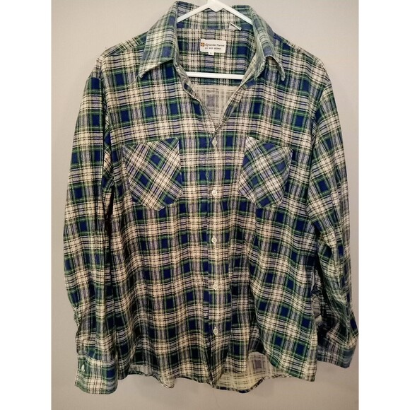Vintage 70s Highlander by Bud Burma Mens Size L  Plaid Flannel‎ Button Up Shirt - Picture 1 of 10